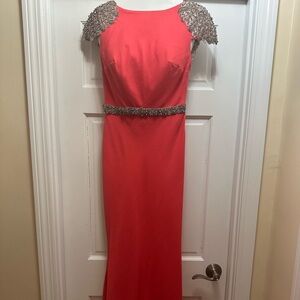 A beautiful evening gown with silver beading.